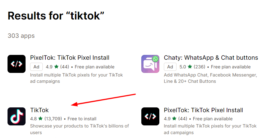 Select TikTok app from search result.