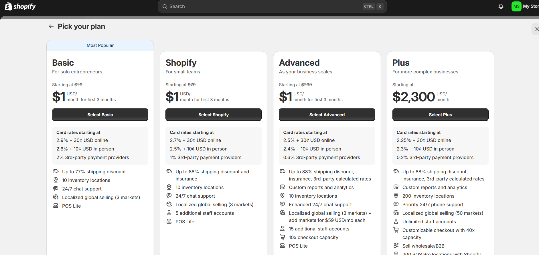 Choose A Plan For Shopify 3 Months Offer