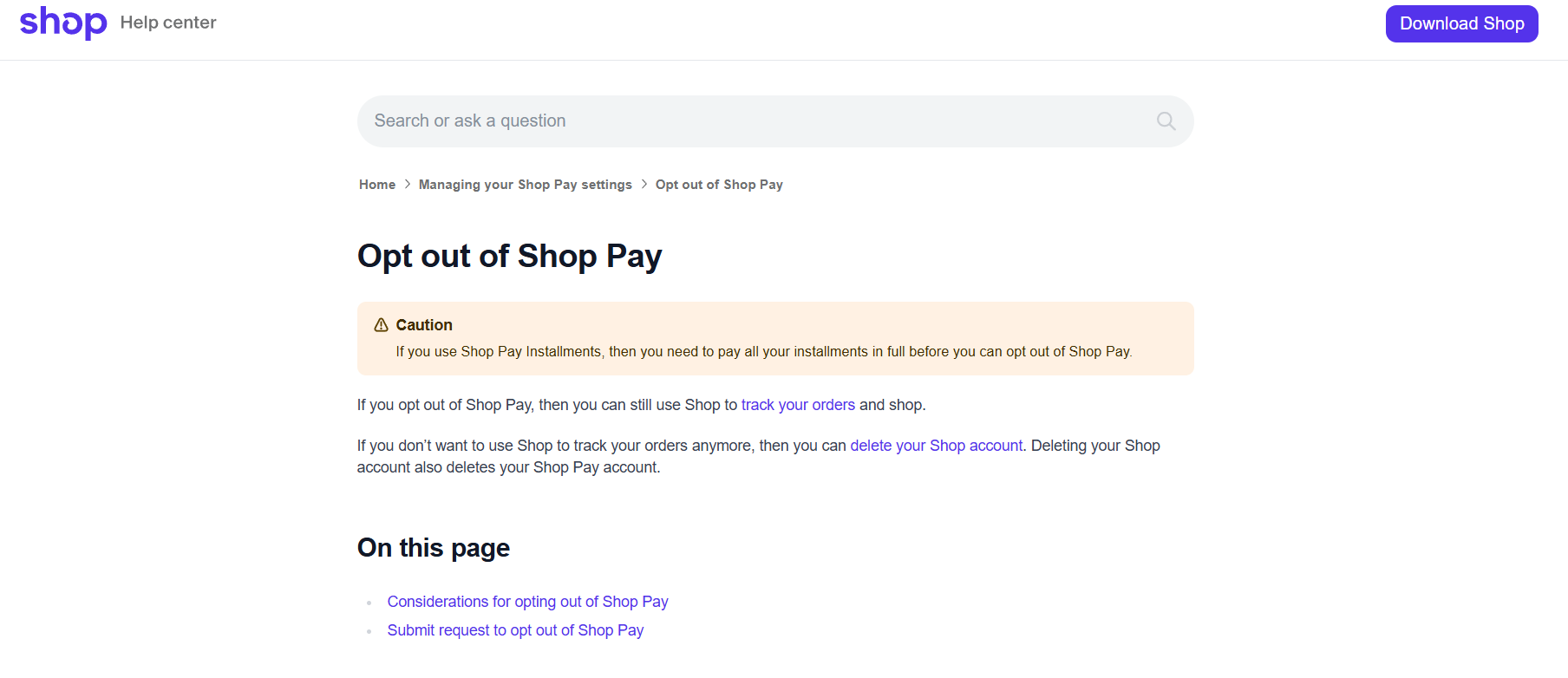 Get A Form For Opting Out of Shop Pay