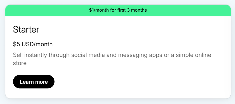 Shopify Starter Plan Pricing