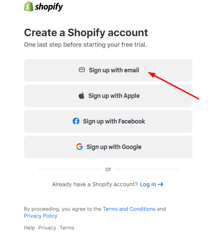 Create a new Shopify account