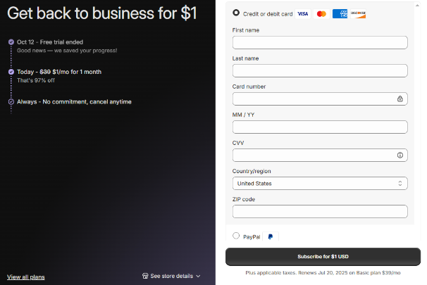 Shopify Set Up Payment Methods
