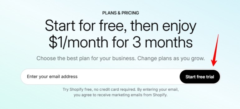 Shopify Homepage & Click On Start Free Trial
